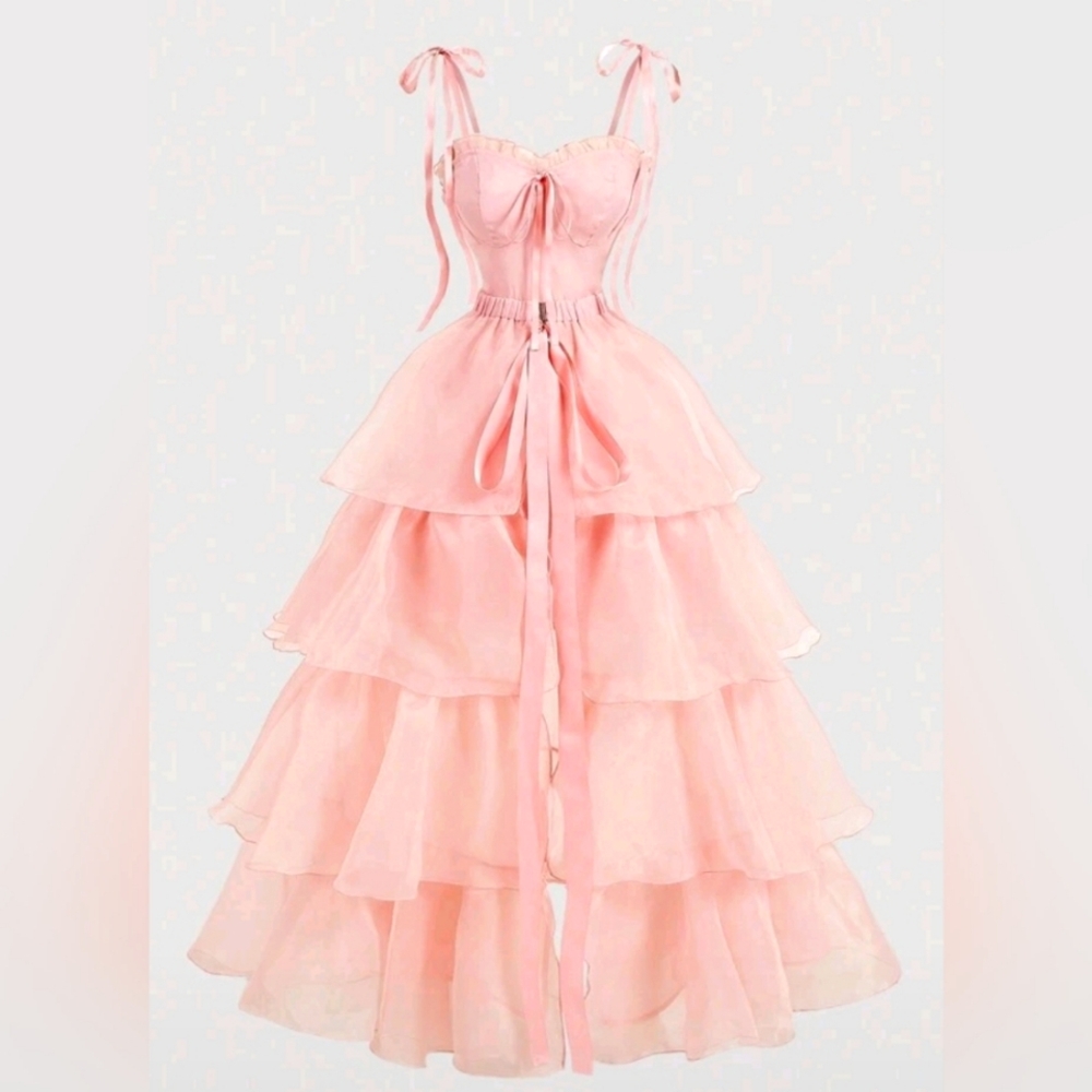 Elegant Pink Tiered Dress Shein - Picture 2 of 3